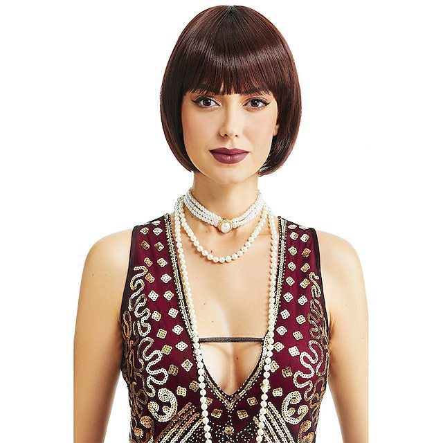 Wig for Women Short Hair Straight Bangs Bobo Bob Cut Anime Cosplay Colorful Hair