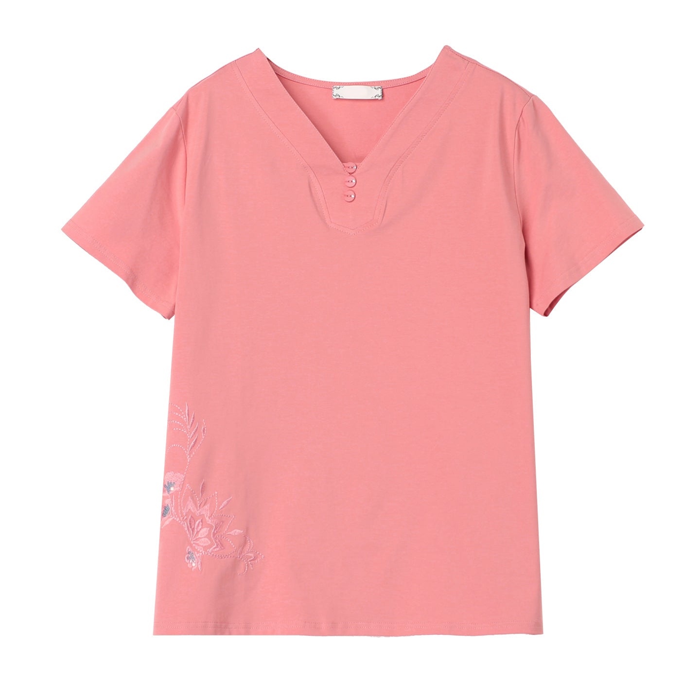 Embroidered V-neck short sleeved t-shirt