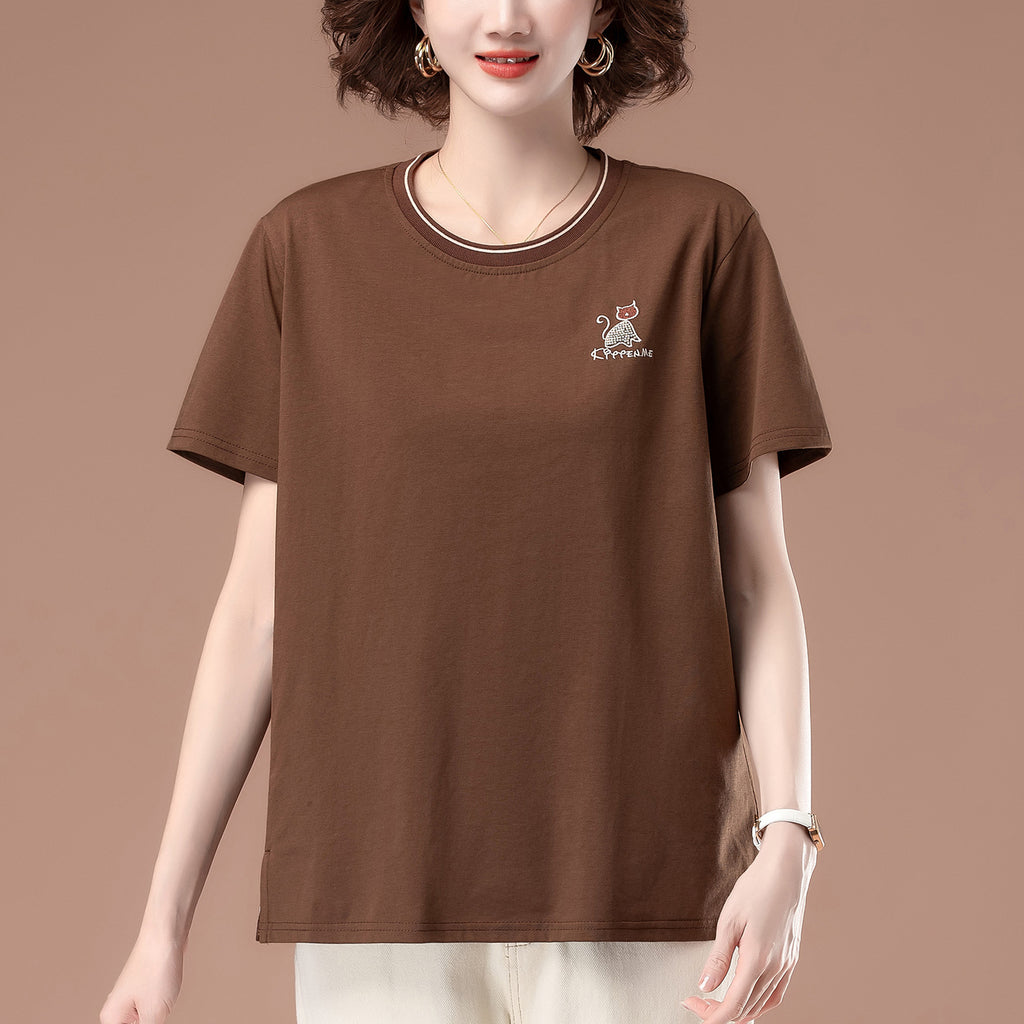 Loose embroidered round neck top