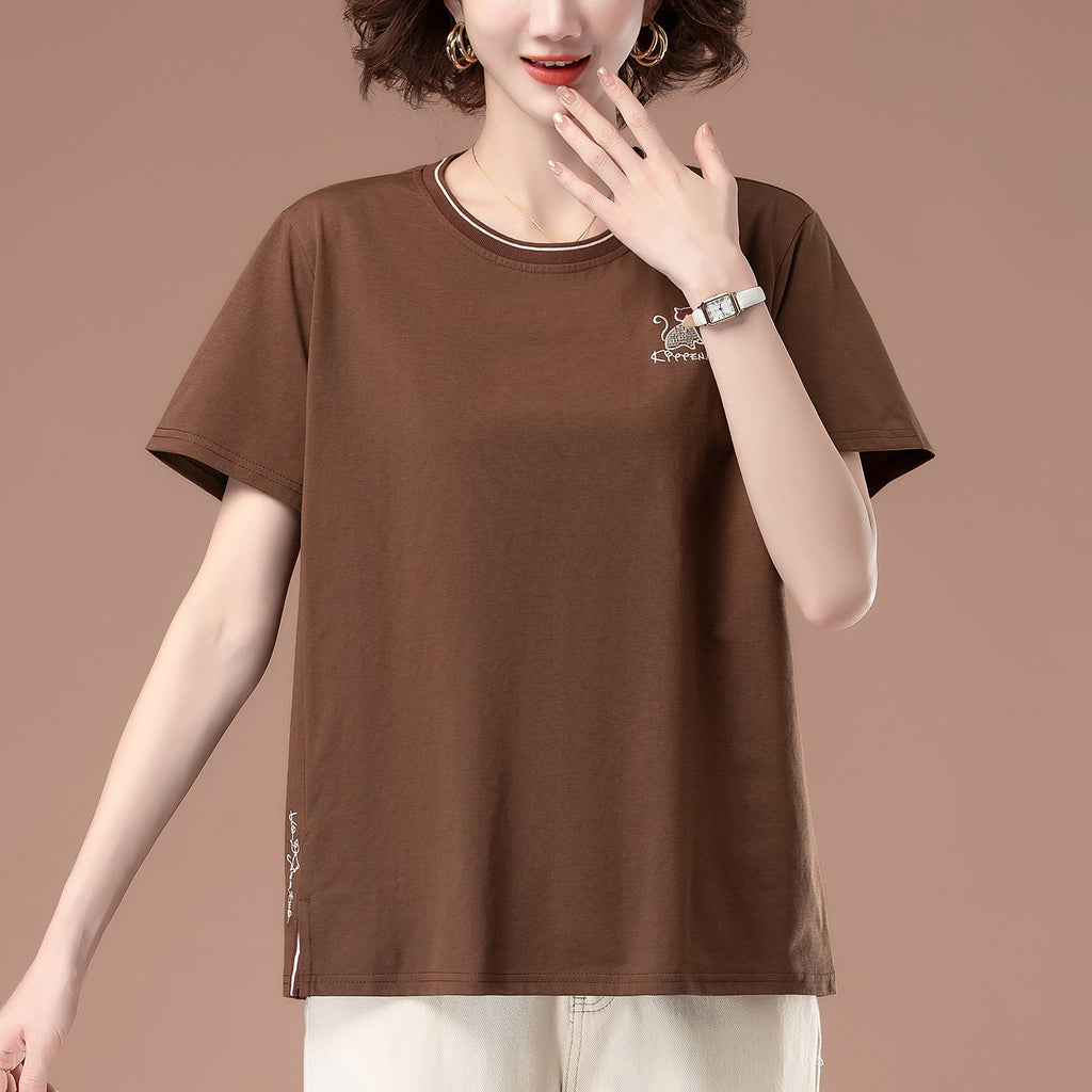 Loose embroidered round neck top